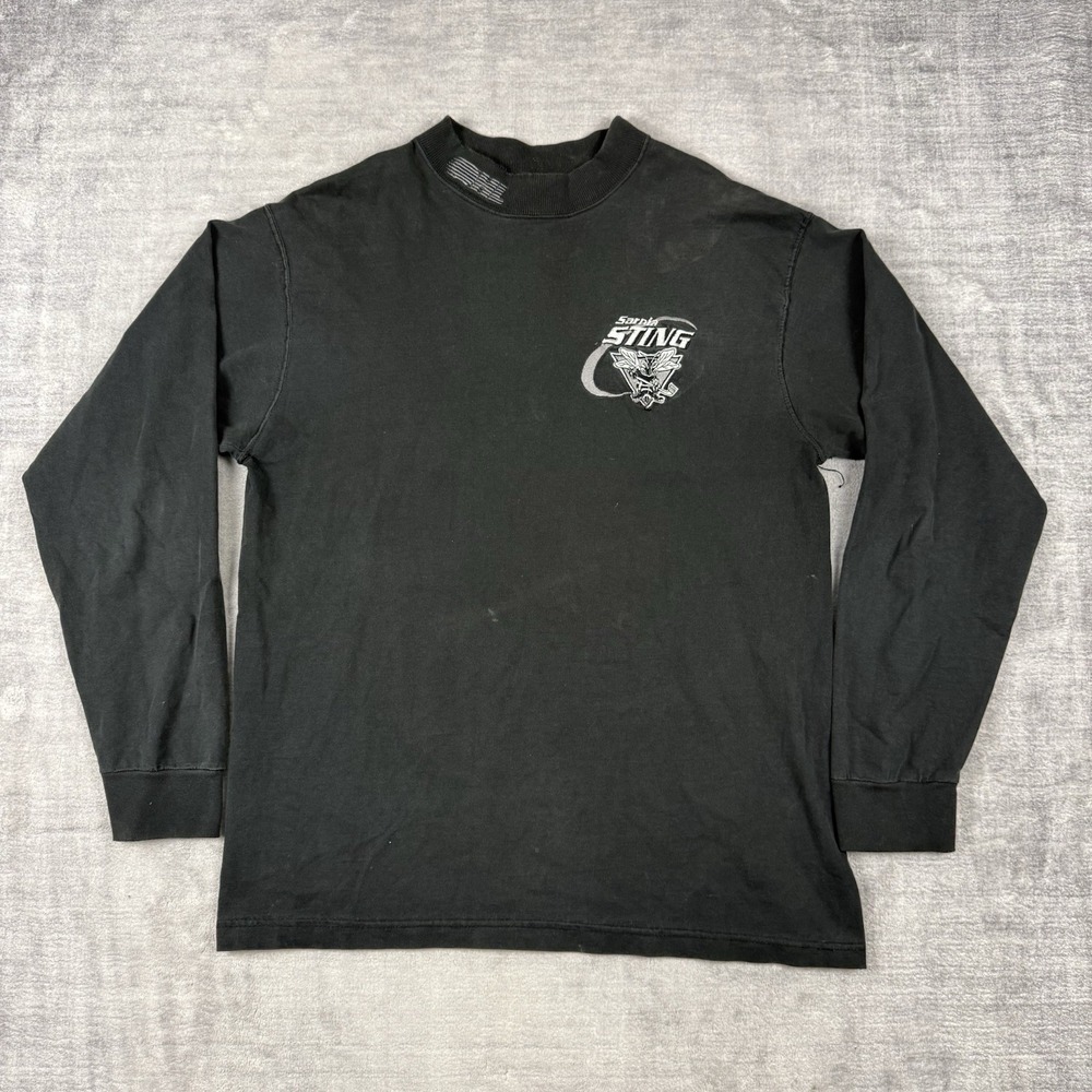 Sarnia Sting Shirt Mens Large Black Vintage OHL Hockey Mock Neck Embroidered